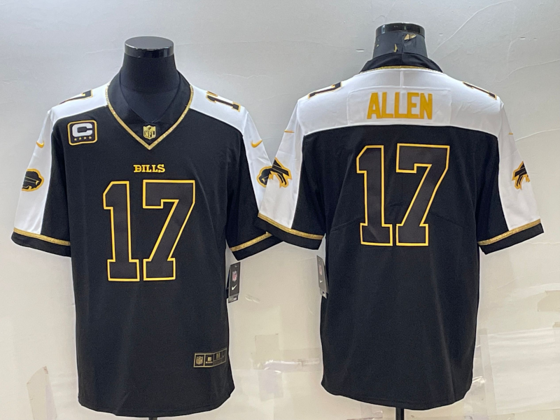 Men's Black Gold Buffalo Bills #17 Josh Allen With C Patch Thanksgiving Vapor Untouchable Limited Stitched Jersey